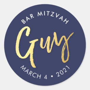 CUSTOM Bar Mitzvah moderne marine + gouden naam GU Ronde Sticker