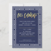CUSTOM Bar Mitzvah moderne marine + goudnaam AARON Kaart (Achterkant)