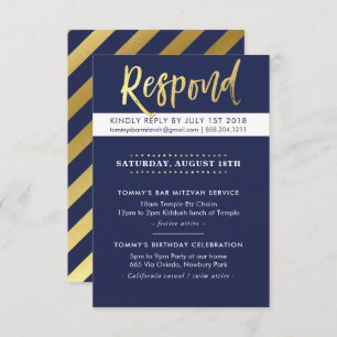 CUSTOM Bar Mitzvah party Tommy navy + gold Kaart
