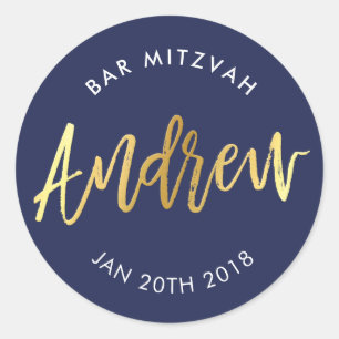 CUSTOM Bar Mitzvah voor Andrew marine + goud Ronde Sticker
