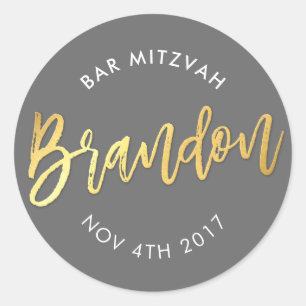 CUSTOM Bar Mitzvah voor Brandon grijs + goud Ronde Sticker