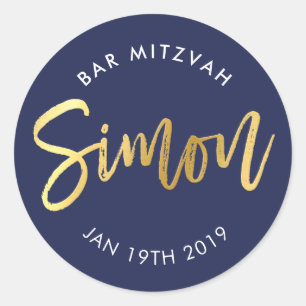 CUSTOM Bar Mitzvah voor Simon marine + goud Ronde Sticker