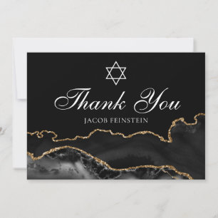 Custom Bar Mitzvah Zwart Gouden Ster van David Jew Bedankkaart