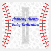 Custom Baseball Baby Dedication w/ Cross Vierkante Sticker (Voorkant)