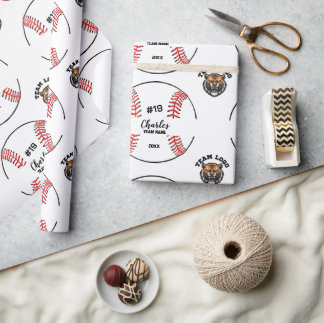 Custom Baseball Player Name Number and Team Logo Cadeaupapier