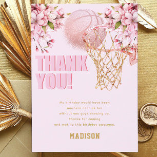 Custom Basketbal Luxe Meisje Verjaardag Bedankkaart