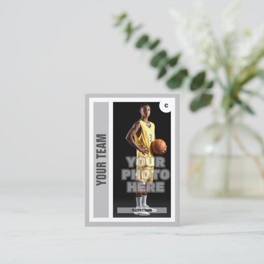 Custom Basketbal Trading Kaart - Lichtgrijs Contactkaartje (Staand voorkant)