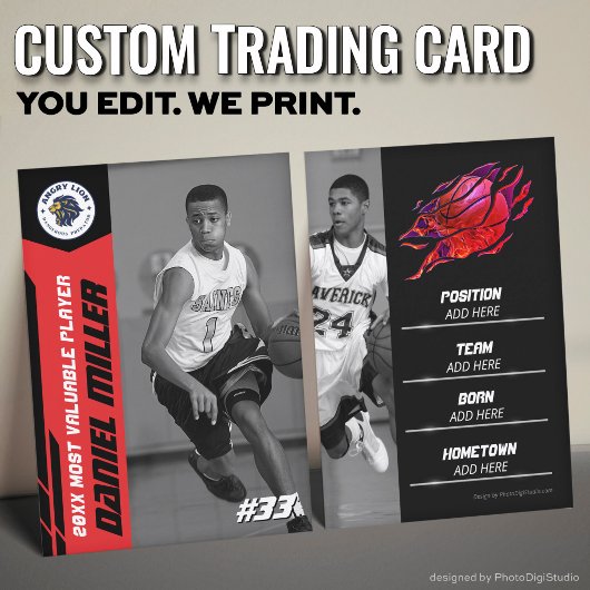 Custom Basketball Trading Card, Red MVP Card Contactkaartje