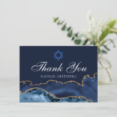 Custom Bat Mitzvah Elegant Marine Blauw Gouden Aga Bedankkaart (Staand voorkant)
