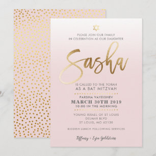 CUSTOM Bat Mitzvah Nodig bord roze goud SASHA uit Kaart