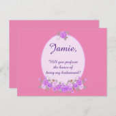 Custom Be my bridesmaid purple invitation florale (Devant / Derrière)