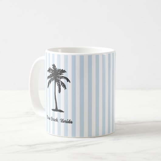 Custom Beach Palm Tree Nautical Stripe Koffiemok (Voorkant links)