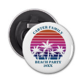 Custom Beach Party Roze Zonsondergang Palm Tree Button Flesopener (Voorkant)