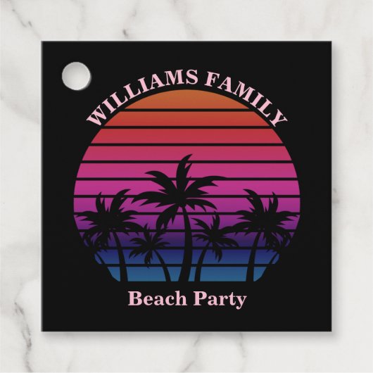 Custom Beach Party Tropical Sunset Palm Trees Bedankjes Labels (Voorkant)