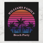 Custom Beach Party Tropical Sunset Palm Trees Wijn Etiket (Enkel label)