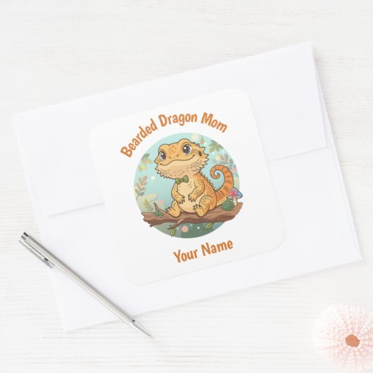 Custom Bearded Dragon Mom Square Stickers (Envelop)