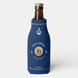 Custom Beer Monogram (naam & initialen), nautisch Flesjeskoeler