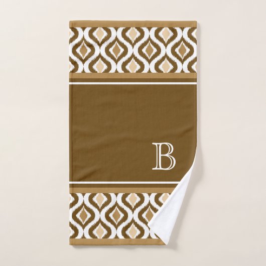 Custom Beige Brown White Retro Chic Ikat Ogee Bad Handdoek (Handdoek)