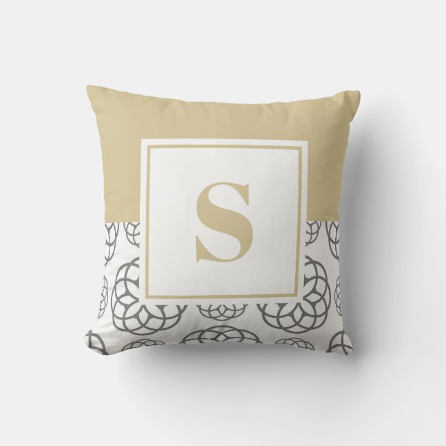 Custom Beige Grey Pattern Monogrammed Kussen (Voorkant)