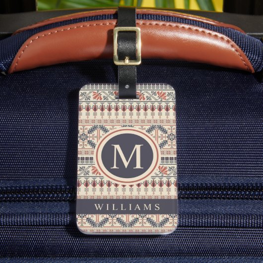 Custom Beige Peach Roze Grijs Zwart Aztec Patroon Bagagelabel (Voorkant Insitu 2)