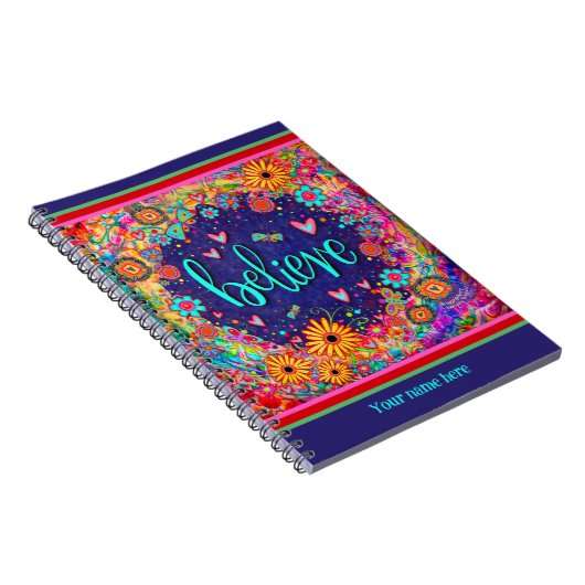 Custom Believe Bloemen Harten Buttly Fun Kleurrijk Notitieboek (Rechterzijde)