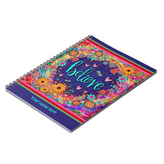 Custom Believe Bloemen Harten Buttly Fun Kleurrijk Notitieboek (Linkerzijde)