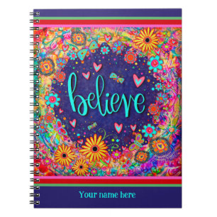 Custom Believe Bloemen Harten Buttly Fun Kleurrijk Notitieboek