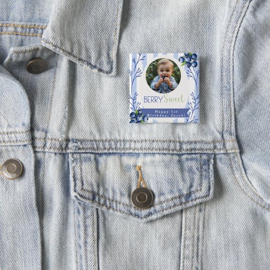 Custom  Berry Sweet Birthday photo Button (In situ)