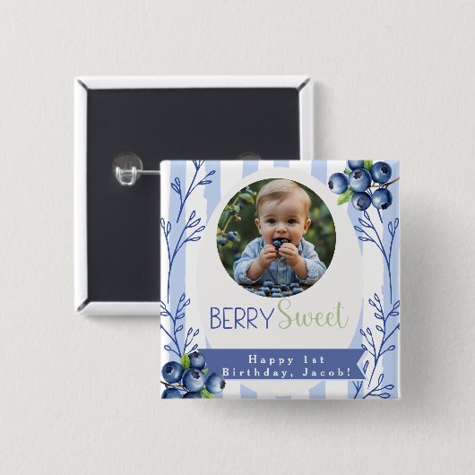Custom Berry Sweet Birthday photo Button (Voorkant /achterkant)
