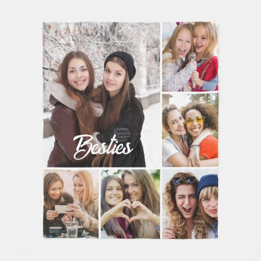 Custom "Besties" Photo Collage Fleece Deken (Voorkant)