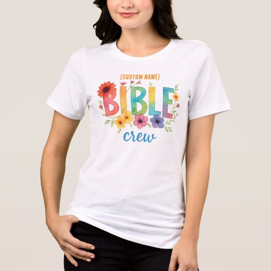 Custom Bible Crew - Rainbow Floral Christian Team Tri-Blend Shirt (Voorkant)