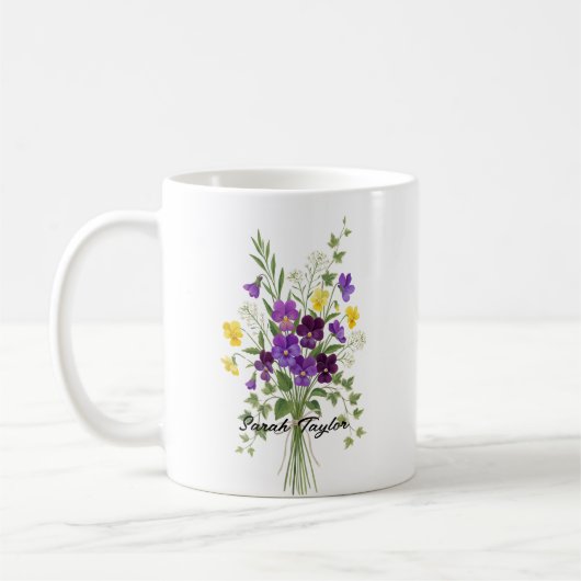 Custom Birth Flower Violet Personalized Mug (Gauche)