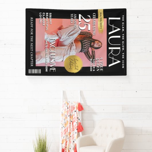 Custom Birthday Banner, Magazine Cover for Women Spandoek (Insitu)