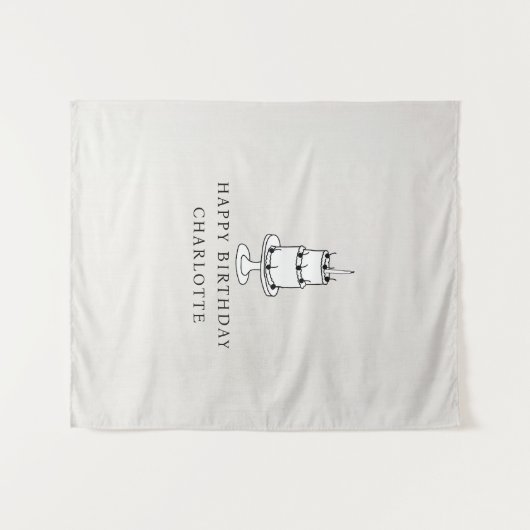 Custom Birthday Cake Name Flag Fabric Banner Wandkleed (Voorkant (horizontaal))