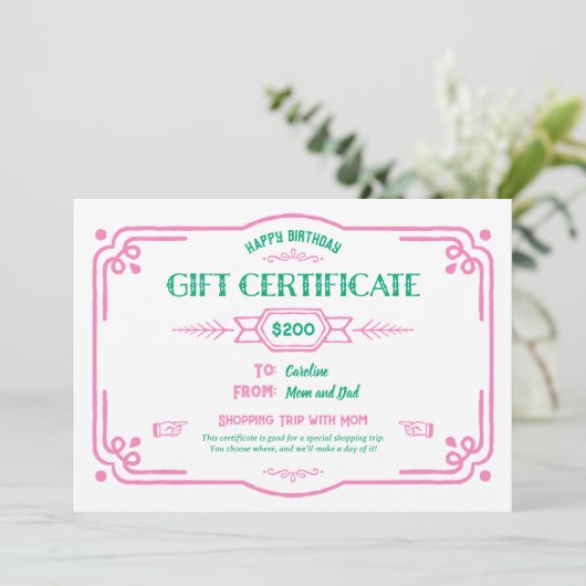 Custom Birthday Gift Certificate Kaart (Staand voorkant)