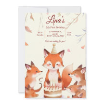 Custom Birthday Invitation with Cute Foxes