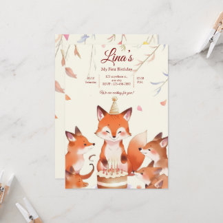 Custom Birthday Invitation with Cute Foxes