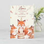 Custom Birthday Invitation with Cute Foxes Kaart (Staand voorkant)