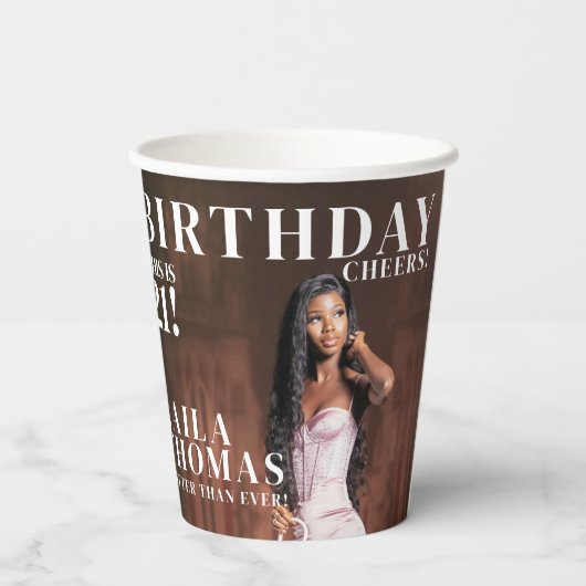 Custom Birthday Party Magazine Hoesje Cheers Papieren Bekers (Achterkant)