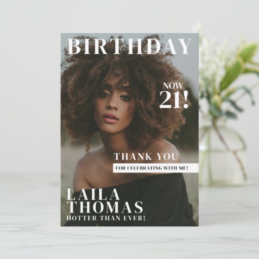 Custom Birthday Party Magazine Hoesje Foto's Bedankkaart (Staand voorkant)