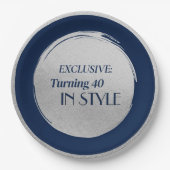 Custom Birthday Party Plates, Modern Blue Silver Papieren Bordje (Voorkant)