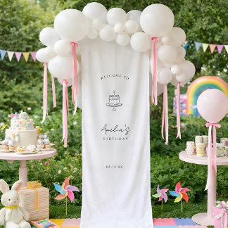 Custom Birthday Welcome Sign with Hand Drawn Cake Spandoek