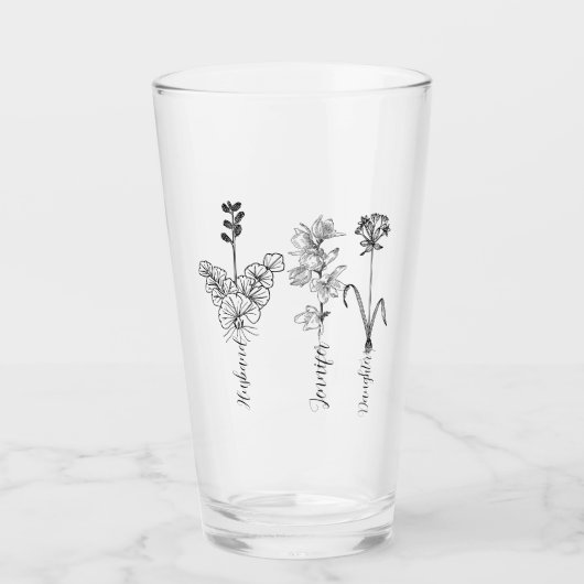 Custom birthflower Engrave name family Glas (Voorkant)