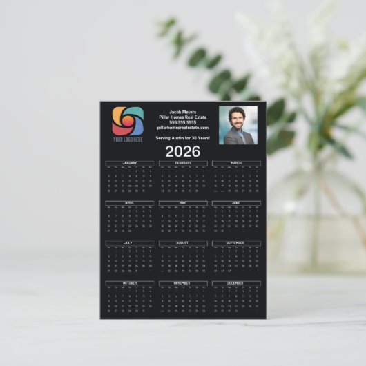 Custom Black 2026 Bedrijfskalender Zakelijke Logo Briefkaart (Staand voorkant)