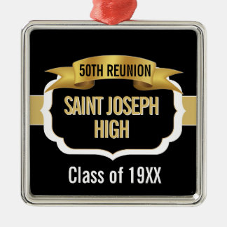 Custom Black and Gold 50th Class Reunion  Metalen Ornament