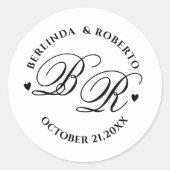 Custom black and white Monogram Wedding love Ronde Sticker (Voorkant)