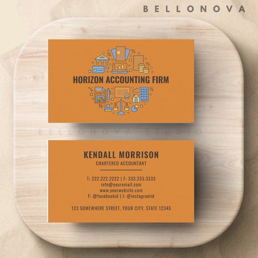 Custom Black Bright Oranje Accounting Professional Visitekaartje