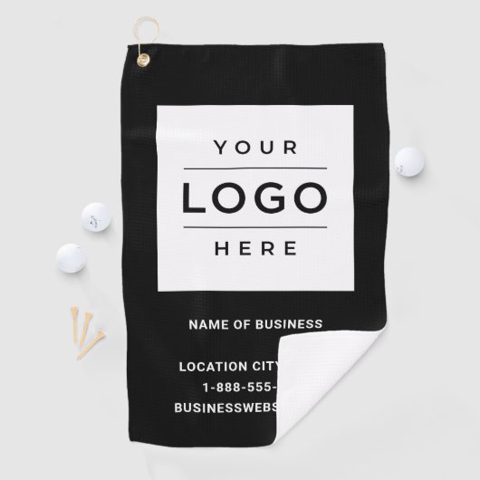 Custom Black Business Logo Company Branded Golfhanddoek (Insitu)