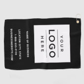 Custom Black Business Logo Company Branded Golfhanddoek (Horizontaal)