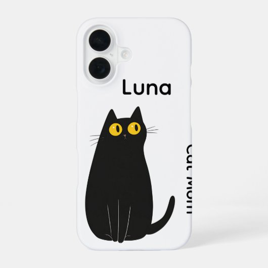 Custom Black Cat iPhone Case – Naam toevoegen 16 Hoesje (Achterkant)